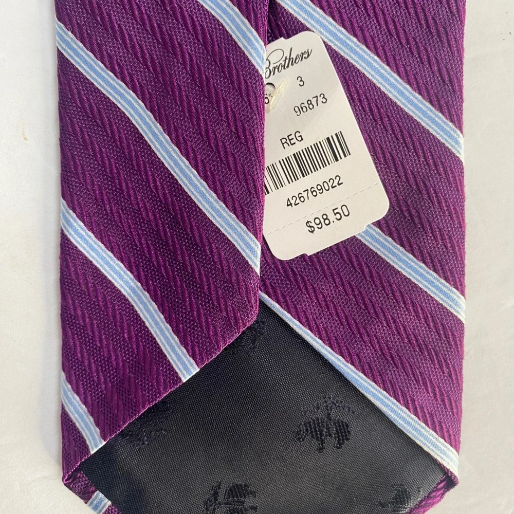 Brooks Brothers Silk Tie Mens OS Purple Blue Repp Stripe Woven Italy Made in USA